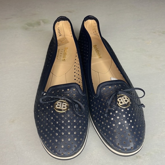 BALDININI WOMENS LEATHER NAVY BLUE FLATS SZ EU 39 - Picture 2 of 7